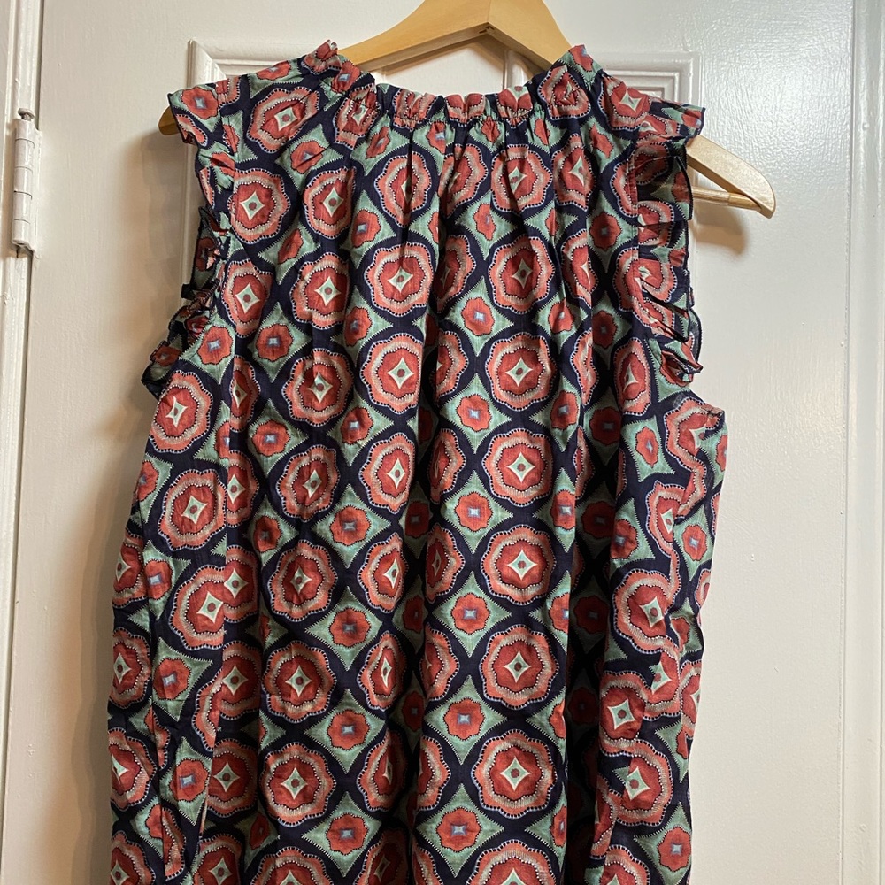 Ruffle Sleeve Top - Multi Color Print, Size Large